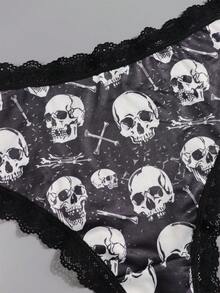Dircho 6件套哥特印花女士内裤 - 高腰弹力内裤，蕾丝边饰，骷髅头、玫瑰和星星图案 - 彩色 - 查看 7