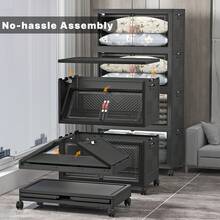 UAMFURI Contenedores de almacenamiento apilables extra grandes con tapas y ruedas y puerta, 660QT-165QT/41GAL*4Pack Organizadores de armario plegables y plegables, Contenedores de plástico con cajones para dormitorio, dormitorio, garaje (Negro) - Negro - Ver 3