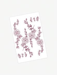 1pc Henna Lace Temporary Tattoo Sticker, Featuring Minimalist Red Henna Rose Design. Artistic, Waterproof, Sweat-Proof, Washable, Non-Reflective, Simulating Henna Tattoo Effect. Apply On Hands. Suitable For Fashionistas, Lasts3-5Days. - Red - View 6