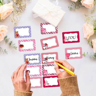 12张情人节姓名贴纸，礼品标签，派对装饰，适用于情人节礼物姓名标签（每张6个）