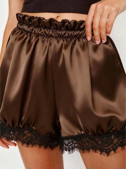 Women Satin Silk Lace Trim Shorts Silky Low Rise Boxer Shorts Y2k Teen Girls Cute Coquette Lounge Slip Bottoms