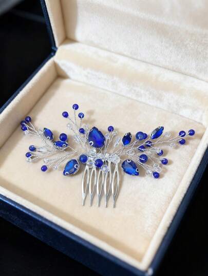 皇家蓝水晶发梳 - 宴会、派对及正式场合的优雅发饰