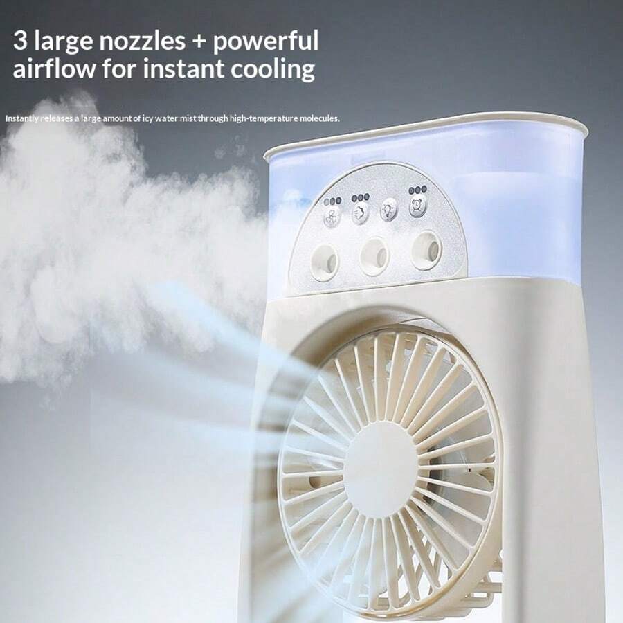 RAF Ventilador portátil ajustable de 3 velocidades con función de rociado de niebla, mini enfriador de aire acondicionado USB pequeño con boquilla de niebla ajustable, rotación de 360°, luz de ambiente de 7 colores, flujo de aire ultra silencioso. Tanque de agua grande de 250 ml
