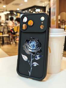 1 Piece Phone Case With A Metallic Rose Design In Shades Of Blue On A Black Background, A Modern And Elegant Style Ideal For Art Lovers And Special Occasions, Soft TPU, Full Impact And Anti-Slip Protection, Compatible With IPhone 17 ProMax/16/15/14/13/12/11/Plus/Pro/ProMax, Compatible With Galaxy A34/A35/A54/A55, Galaxy S20/S21/S22/S23/S24/S25 Ultra/Plus, Compatible With Galaxy//Honor// - 白色的 - 查看 6