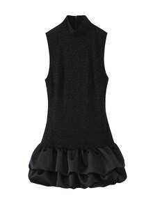 Elegant Lace Splicing Dress For Women Sleeveless High Neck Sexy Mini Dresses Female Chic Party Vintage Woman Evening Dress Black Summer - 黑色 - 查看 9