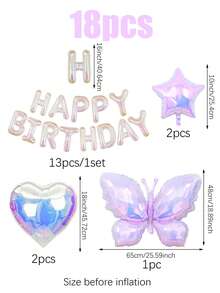18pcs/Set Colorful Butterfly Happy Birthday Party Decoration Set, Includes 16" Colorful "HAPPY BIRTHDAY" Letter Balloons, Colorful Butterfly Balloons, Colorful Heart Star Foil Balloons, Suitable For Birthday, Party, Valentine's Day, Anniversary, Party Decor, Photo Shoot, Princess Theme Birthday, Scene Decor, Butterfly Theme Party Decor - Multicolor - View 7