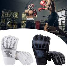 成人半指MMA拳击训练手套一副，适用于踢拳、泰拳、MMA等运动。白色、黑色 - 彩色 - 查看 2