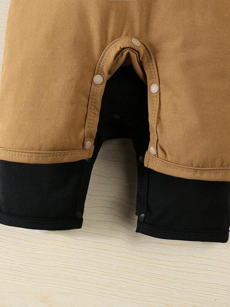 2件套新生儿男宝宝恐龙印花POLO领短袖连体衣套装，夏季 - 卡其色 - 查看 4