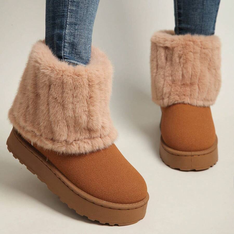 Stylish And Versatile New Women's Ankle Boots With Soft Soles, Comfortable And Not Tiring To Wear, Plus Size Women's Shoes, Thickened And Fleece-Lined, Simple And Stylish. - 駝色 - 查看 1
