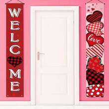 Pancarta con forma de corazón para el Día de San Valentín, cartel de bienvenida con corazón rojo, estilo moderno, de poliéster, adecuado para porche, jardín, decoración de pared interior y exterior, apto para bodas, compromisos, aniversarios, eventos de primavera e invierno