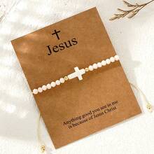 1pc Fashionable Minimalist Copper Bead Cross Bracelet, Adjustable Colorful Woven Bracelet, Cross Easter Card, Lucky Bracelet, Stackable Bracelet, Couples Bracelet, Friend Gift, Birthday Gift, Sister Bracelet, Family Gift, Valentine's Day Gift, Christmas Gift, Christian Gift, Baptism Gift, Anniversary Gift