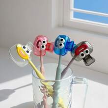 4pcs New Cute Face Shaped Toothbrush Protective Cover - 4 Colors Dopamine Color Matching - Home/Travel Essential Toothbrush Dustproof Protective Cover - Durable And Sturdy Material, Washable And Easy To Carry - 4 Items - View 6