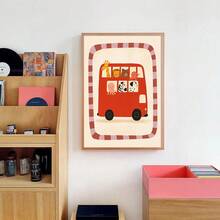1幅带框/不带框的伦敦巴士主题帆布海报，可爱动物狮子熊长颈鹿墙面艺术印刷品，适合女孩房、游戏室、婴儿房、卧室、现代家居装饰 - 彩色 - 查看 4