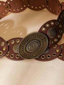 1pc BOHO Punk Style Vintage Mesh Oval Waist Belt For Women, Suitable For Jeans/Dresses, Everyday Wear & Vacation Fall, Autumn, Halloween - màu nâu - Xem 5