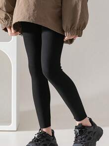 1pc Any Size Children Solid Color Ribbed Comfortable Breathable Leggings For Four Seasons Wear - Black - View 5