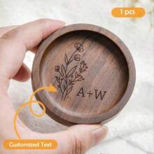 Personalized Walnut Wood Ring Tray: Engraved Jewelry Tray, Made Of Solid Walnut Wood, Natural Appearance, 7cm Diameter, 2cm Height, Can Safely Store Necklaces, Bracelets, Earrings And Rings. - Walnut - View 14