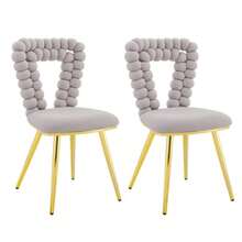 Light Gray Velvet Dining Chairs (Set Of 2): Triangular Cut Back, Gold Plated Metal Legs, Sturdy For Dining Rooms, Closets And Living Rooms. - Light Grey - View 4