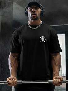 Men's Oversized T-Shirt "5 Minute Rest" Bulldog Bodybuilding Funny Print Gym Streetwear Premium Cotton Fabric Loose Fit Comfortable For Workouts And Everyday Wear - 黑色 - 查看 2