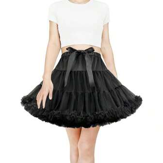 1 st 45 cm damkjol i tyll med puff, fluffig minikjol i nät med resår i midjan, balettkjol med bubbelmönster