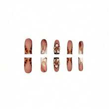 A Box Of 24pcs Of European And American Push-On Wearable Nails, Sweet And Cool Flowers, Glittering Diamonds, European Square Medium-Sized False Nails, Suitable For Girls And Women, Gifts With 1 Jelly Glue And 1 Nail File - 指尖上的甜蜜 - 查看 6
