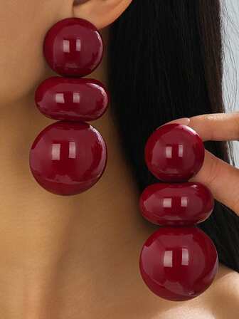 Fashionable Geometric Exaggerated Long Round Spray Painted Earrings For Women, Suitable For Banquet, Party Wear, Gift