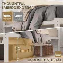 VECELO Double Size Bed Frame With Wooden Headboard, Steel Slat Support, Modern Platform Bed, Easy Assembly - Apricot - View 4