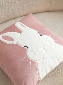 1个复活节兔子3D刺绣毛绒抱枕套，适用于客厅、卧室、派对等各种场合，四季皆宜