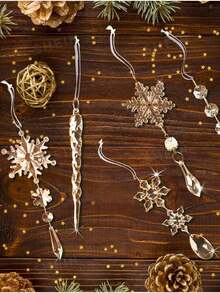 10pcs Gold Crystal Christmas Decorations, Suitable For Christmas Tree Decoration, Christmas Tree Crystal Ornaments, Acrylic Icicle Snowflake Pendant, Acrylic Christmas Icicle Snowflake Crystal Ornaments, Suitable For Winter Wonderland Chandelier Crystal Decor, Christmas Tree Winter Party Supplies, Christmas - Champagne - View 6