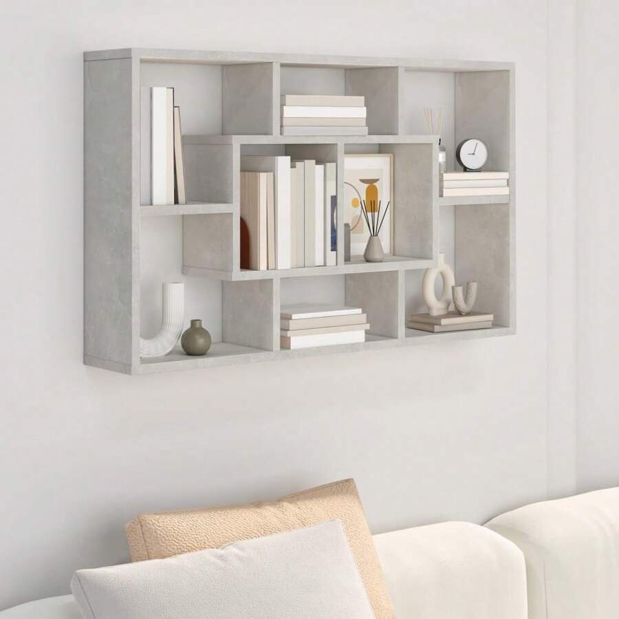 Estantería de pared vidaXL, gris hormigón, 85x16x52,5 cm, madera de ingeniería. - Marrón - Ver 1