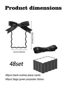 6/24/48 pièces Cartes de nom de table de forme de coquille avec rubans, Cartes de numéro de table de mariage DIY, Décorations de fête de mariage (Noir) - Noir - Voir 3