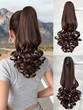 Claw Shaped Ponytail Extension Hair Accessory Brown 14 Inch Long Wave Heat-Resistant Fiber Synthetic Ponytail Wig, Suitable For Women's Christmas, Halloween, Concert Parties, And Daily Use