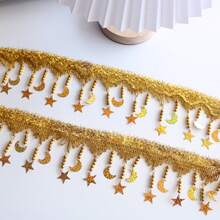 1 码五角星激光亮片手工串珠波浪花边饰流苏流苏舞台礼服服装婚礼窗帘配件星形亮片花边饰 DIY 服装配件