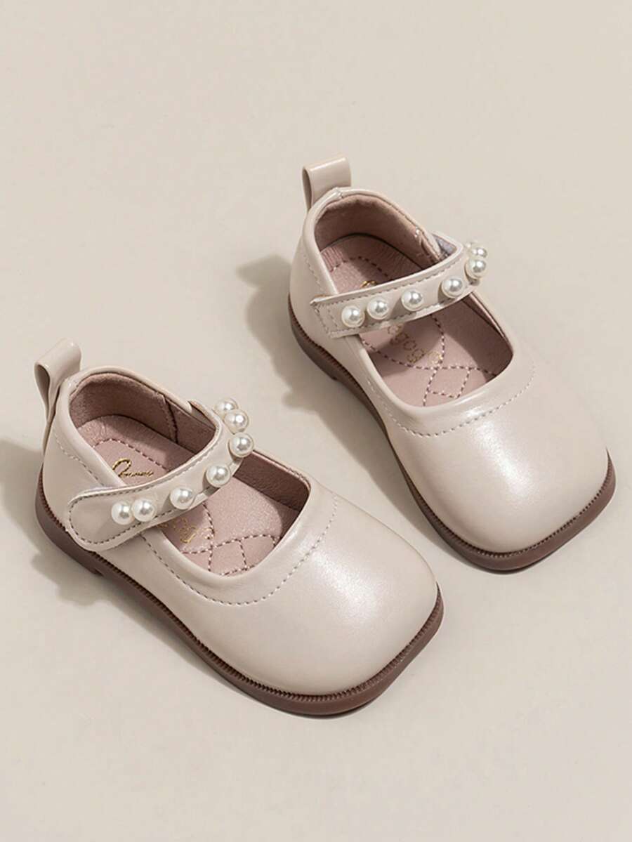 Toddler Girls' Pearl Soft Bottom Casual Loafers, Fashionable Princess Walking Shoes, Spring/Autumn - Beige - View 1