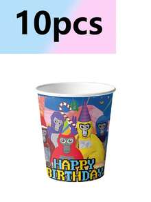 10pcs Abstract Gorilla Theme Party Supplies Paper Plates, Paper Cups, Tissue Tablecloths, Banners, Birthday Party Supplies, Camping And Travel Essential Supplies - Multicolor - View 7