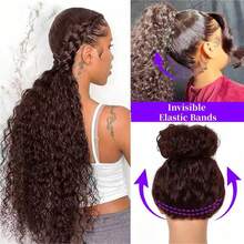 ZHENDEFA 360° Lace Front Wig With Hidden Drawstring, 100% Human Hair, 360° Full Lace Jerry Curl Wig, Invisible Drawstring, Wet Wave Lace Front Wig, Women, Natural Hairline, #4 Brown