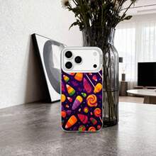 Adorable Phone Case Featuring a Candy Corn And Lollipop Design, Perfect for Halloween. It Comes in Purple And Is Compatible with for  Models 17, 17 Pro, 17 Air, 17 Pro Max, As Well As 16, 15, 14, 13, 12 Pro, Pro Max, Plus, And Models S22, S23 - Negro - Ver 5