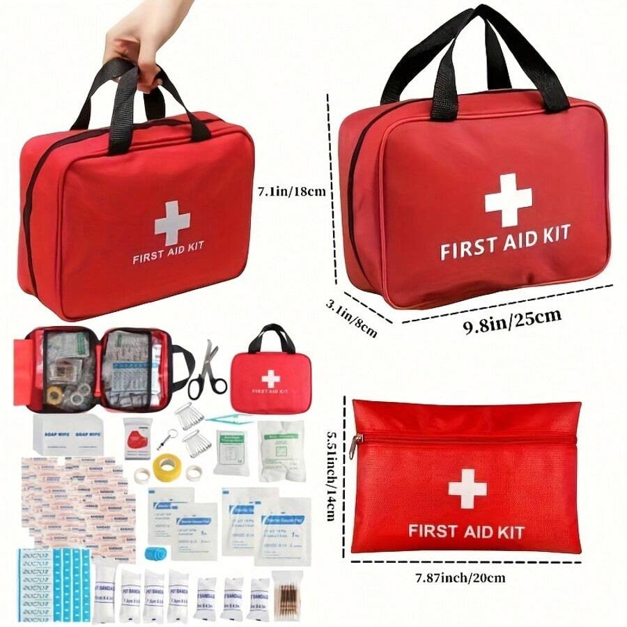 Small/Large Portable First Aid Kits, Including Professional Scissors And Tweezers, Are Designed For Camping, Hiking, Hunting, And Various Outdoor Activities, And Are Equipped With Essential First Aid Supplies Such As Bandages And Gauze. - 紅色 - 查看 1