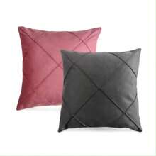 Set Of 4 And 2 Draped Suede Cushion Covers 44x44cm Decoration - Gray/Pink - View 3