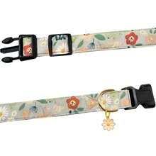 Floral Print Dog Collar With Flower Charm - Durable Polyester Composite, Adjustable For Small Medium Large Breeds