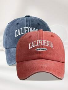 MAKEFGE 1pc Unisex Outdoor Casual Fashion CALIFORNIA Embroidery Washed UV Protection Adjustable Soft Baseball Cap, Suitable For Daily Matching Halloween
