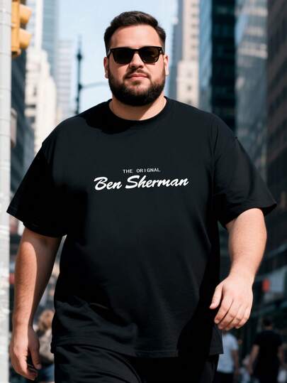 AnChiStreetwear - Plus Size Men's Casual Fashion Minimalist Versatile Daily Letter Slogan Print Black Short Sleeve Crew Neck T-Shirt