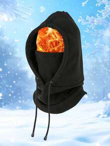 一套冬季保暖帽+手套组合，户外骑行钓鱼加厚保暖配件，纯色休闲针织抓绒围脖保暖配件 - 黑色 - 查看 2