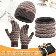 Conjunto Completo de Sombrero, con Gorros para , Guantes Tactiles, Bufandas, con Forro de Felpa, para Clima Fro Actividad al Aire Libre Esquiar Ciclismo - Marrón - Ver 8