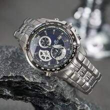 Đồng hồ bấm giờ Casio Edifice dành cho nam, mặt số xanh, dây đeo bằng thép không gỉ màu bạc, EF-543D-2AVDF - Bạc - Xem 2