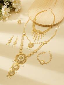 Bộ trang sức cổ điển sang trọng thời trang cao cấp Mgyi bằng đồng màu vàng dành cho nữ, vòng cổ, hoa tai, vòng tay, nhẫn thiết kế vuông sang trọng thanh lịch mạ vàng 18K dành cho nữ, phù hợp với Nigeria, Dubai, Trung Đông, Ả Rập Xê Út, trang phục cưới, trang phục hàng ngày, quà kỷ niệm ngày cưới, quà Halloween cho bạn bè - XWJT-005 - Xem 1