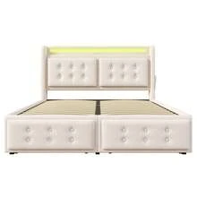 Upholstered Bed 160x200, Double Bed With LED Headboard And USB C Charging Function And 4 Drawers, Storage Bed With Slatted Base Made Of Wood And Metal Frame, Load Capacity 300 Kg, Beige, Cotton (Without Mattress) - Beige - View 9