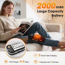 Hailicare 无线膝关节按摩器，带加热和振动功能，电加热膝垫，3种加热模式，USB充电，按摩膝垫，LCD触摸屏，可调节加长绑带，缓解关节不适，适合作为圣诞礼物 - 黑色 - 查看 5