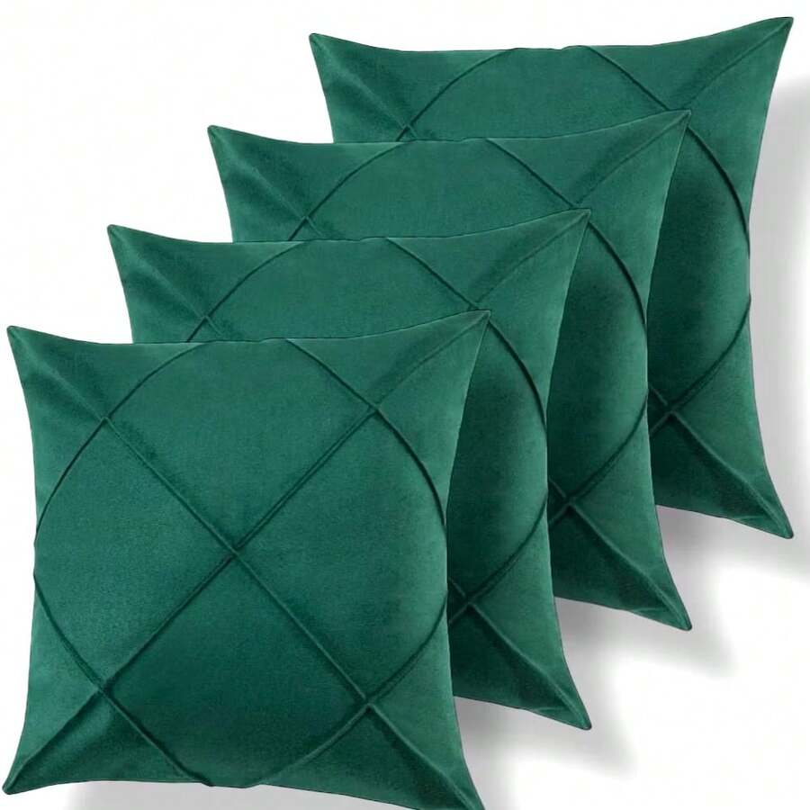 Set Of 4 And 2 Draped Suede Cushion Covers 44x44cm Decoration - Green - View 1