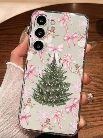 1 pieza Funda de teléfono suave con diseño de muñeco de nieve navideño, árbol de Navidad y lazo compatible con iPhone 17/17 Air/17 Pro/17 Pro Max