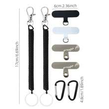 8 pièces/set Lanière de téléphone avec patch de couleur noire, dragonne de téléphone pour protection contre les chutes, idéal pour l'extérieur, la randonnée, le cyclisme, l'escalade